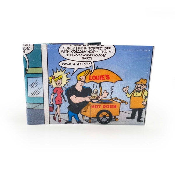 OYSTER CARD HOLDER | Upcycled Johnny Bravo Comic in pvc - Travel Wallet, Card Wallet, 90s Nostalgia, Cartoons, 90s kids