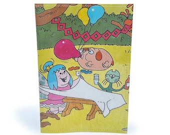 PASSPORT COVER | Upcycled Vintage Willo The Wisp Book Page in pvc - 80s cartoon, passport holder, travel wallet, nostalgia