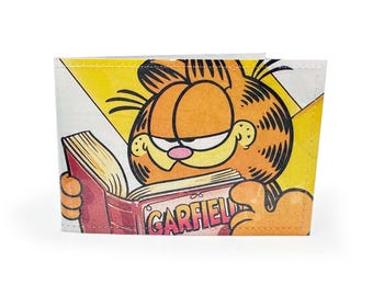 TRAVEL CARD WALLET | Upcycled Vintage fat orange cat Comic in pvc - Oyster, metro, rail, subway, bus cards, retro, nostalgia