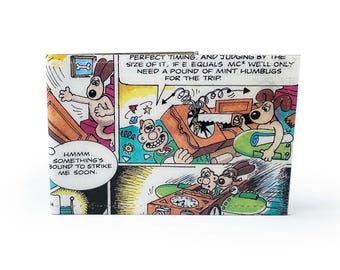 OYSTER CARD HOLDER | Upcycled Vintage Wallace and Gromit comic book page in pvc - Metro, Railcard, Bus Ticket, Travel Wallet