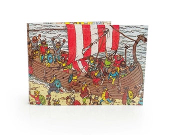 OYSTER CARD HOLDER | Upcycled Vintage Where's the guy in stripey top Vikings Book Page in pvc - Travel wallet, Metro, Train, Tube, Bus pass