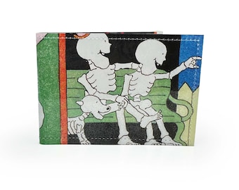 TRAVEL CARD WALLET | Upcycled Vintage funnybones book page in pvc - Oyster, Metro, Rail, Bus card wallet, 90s childhood nostalgia, skeletons