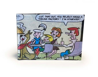 OYSTER CARDHOLDER | Recycled Vintage space age family Comic in PVC - metro, rail, subway, tube pass, Travel Wallet, 60s nostalgia, jet son