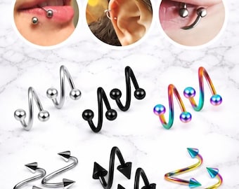 16G Surgical Steel Spiral Twist Piercing Rings (2PCS) – Lip, Nose, Helix Cartilage Ear Jewelry