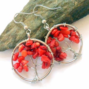 Red Coral Tree of Life Earrings earthegy #885