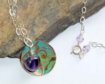 Goddess Diana Necklace Sterling Silver Amethyst Copper Patina Charm Energy earthegy