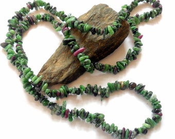 Ruby in Zoisite Long Chip Necklace earthegy #2382