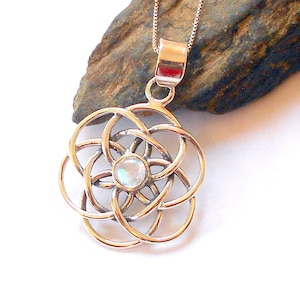 Moonstone Sterling Silver Seed of Life Collana earthegy #1616