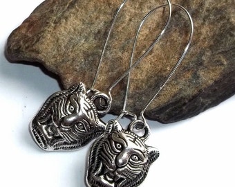 Silver Tiger Charm Earrings earthegy