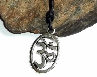 Tibetan Silver Om Charm Necklace earthegy #1338