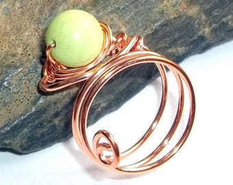 Lime Green Jade Copper Ring earthegy #935