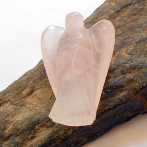 Pink Rose Quartz  Gemstone Pocket Angel Carving earthegy #1378