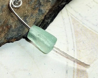 Ancient  Roman Glass Teal Aqua Paddle Necklace Sterling Silver earthegy