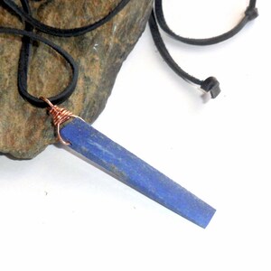 Lapis Stick Necklace Blue Unisex Leather Surfer earthegy #2187