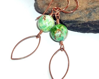 Vert Crazy Crazy Agate Gemstone Boucles d'oreilles Copper Energy earthegy #980