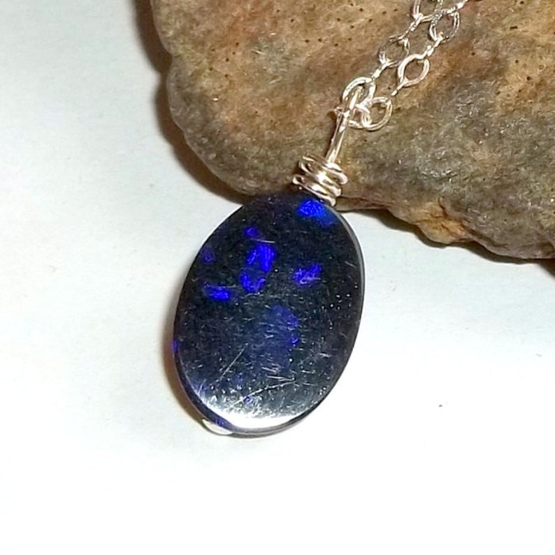 Australian Doublet Opal Necklace Sterling Silver Moonstone Etsy