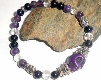 Amethyst Quartz and Goldstone Skull Bracelet earthegy #2626