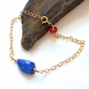 Lapis and Carnelian Gold Bracelet Adjustable earthegy #154