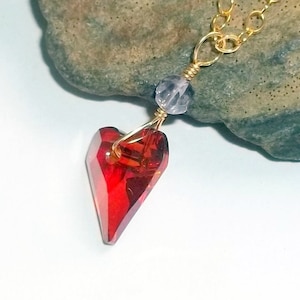 Rote Swarovski Kristall Herz Lila Amethyst Edelstein Halskette Gold Februar Geburtsstein #568