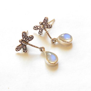 Moonstone Sterling Silver Dragonfly Earrings earthegy #2222