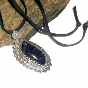 Blue Goldstone Necklace Sterling Silver Gemstone Energy earthegy #1400