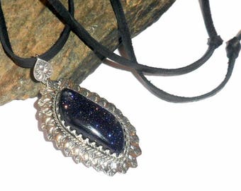 Blue Goldstone Necklace Sterling Silver Gemstone Energy earthegy #1400