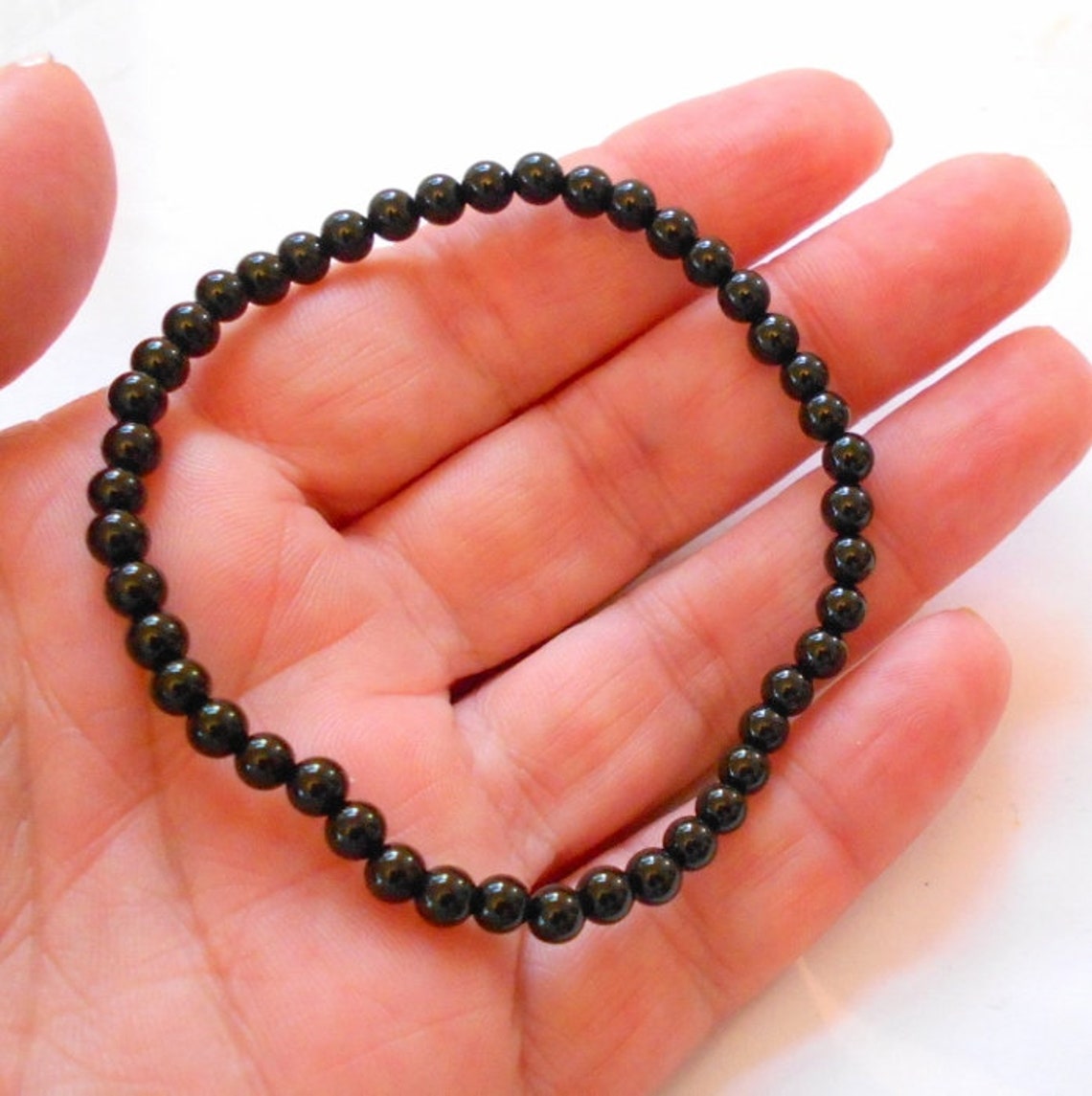 Elastic Bracelet 18 Cm 8 Mm Round Beads Black Onyx - Perles & Co