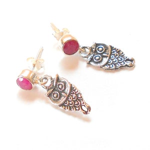 Ruby Sterling Silver Owl Earrings earthegy  #614