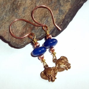 Blue Jade Gemstone Elephant Charm Earrings earthegy #94