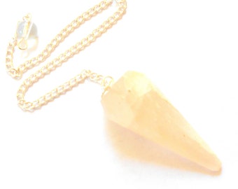 Orange Selenite Gemstone Faceted Pendulum earthegy #1137