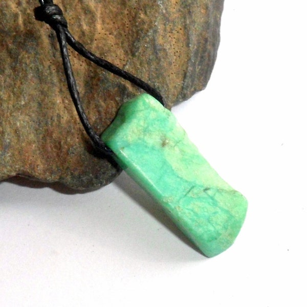 Natural Green Chrysphrase Gemstone Unisex Cord Necklace earthegy