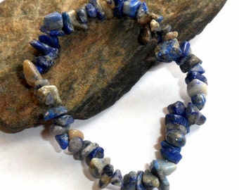 Blue Lapis Chip Bracelet Stretch Adjustable earthegy #1325