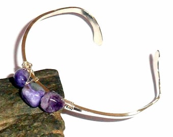 Purple Charoite Sterling Silver Cuff Bracelet earthegy #2653