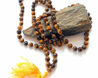 Tigers Eye Hand Knotted Japa Mala Prayer Beads earthegy #761