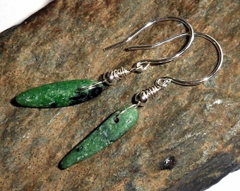 Ruby in Zoisite Gemstone Earrings Sterling Silver earthegy #1162