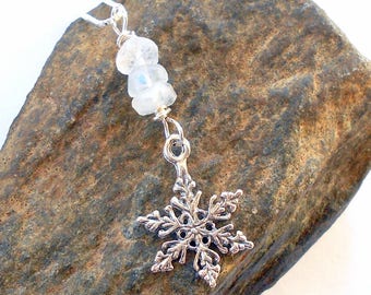 Moonstone Sterling Silver Snowflake Necklace earthegy #1617
