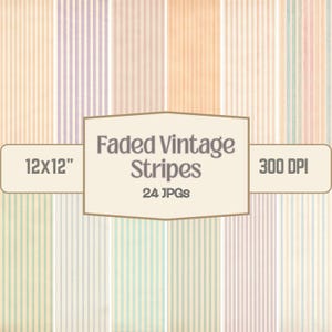 Vintage Watercolor Stripes Digital Papers Pack: Cottagecore Scrapbook Patterns (24 JPGs)