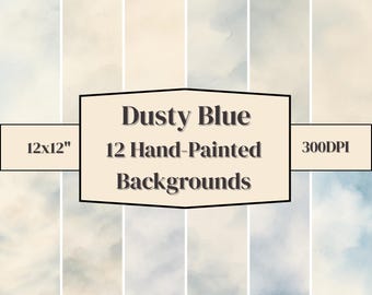 Dusty Blue Cream Watercolor Texture Digital Paper: Soft Neutral Scrapbooking, Journaling (12x12" JPG)
