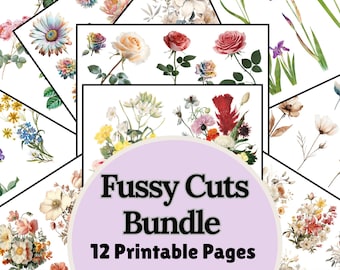 Fussy Cuts Mixed Flowers Bundle - 12 Printable Pages