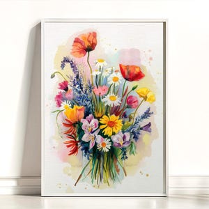 Colorful Wildflower Bouquet Watercolor Art Print, Wildflowers Watercolor Painting, Wildflowers Wall Decor, Botanical Wildflower Art Print
