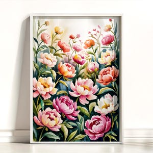 Colorful peony flowers Watercolor Art Print, peony flowers Watercolor Painting, Peonies Floral Wall Decor, peony flowers Poster Art Print