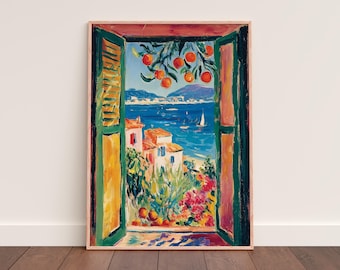 Offenes Fenster Henri Matisse Druck, Henri Matisse Stil Fauvismus Gemälde, moderner Ausstellungsdruck, Mittelmeer, Orangenbaum, Küstenblick