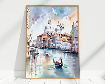Venice at Sunset Watercolor Art Print - Venice Watercolour Painting Wall Art Decor, Italy Cityscape Art, Venice Travel Poster Lovers Gift
