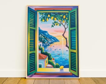 Open Window Henri Matisse Print, Henri Matisse Style Fauvism Painting, Amalfi Sunset Art, Mediterranean Sea, Lemon Tree, Italy Coast Print