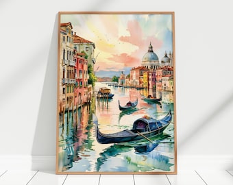Venice at Sunset Watercolor Art Print - Venice Watercolour Painting Wall Art Decor, Italy Cityscape Art, Venice Travel Poster Lovers Gift