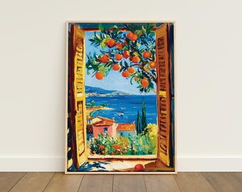 Offenes Fenster Henri Matisse Druck, Henri Matisse Stil Fauvismus Gemälde, moderner Ausstellungsdruck, Mittelmeer, Orangenbaum, Küstenblick