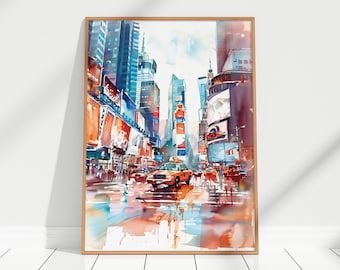 New York City Times Square Watercolor Art Print New York City Times Square Wall Art Decor NYC Urban Cityscape Art Travel Poster Lovers Gift