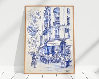 Paris Street Cafe Watercolor Sketch Art Print, French Kitchen Wall Decor, Paris Cafe Wall Art, Paris Sketch Print, Paris cafe Drawing Poster