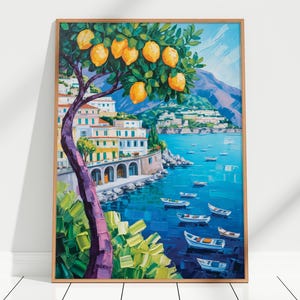 Matisse Fauvism Palette Knife Acrylic Painting of Amalfi Coast  – Amalfi Coast Art Print, Amalfi Coast Lemon Tree Décor, Italy Coast Poster
