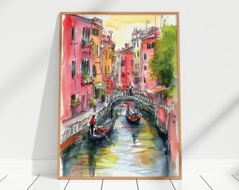 ヴェネツィアの絵画、イタリアの水彩画、8x10のジクレー版画、イタリア